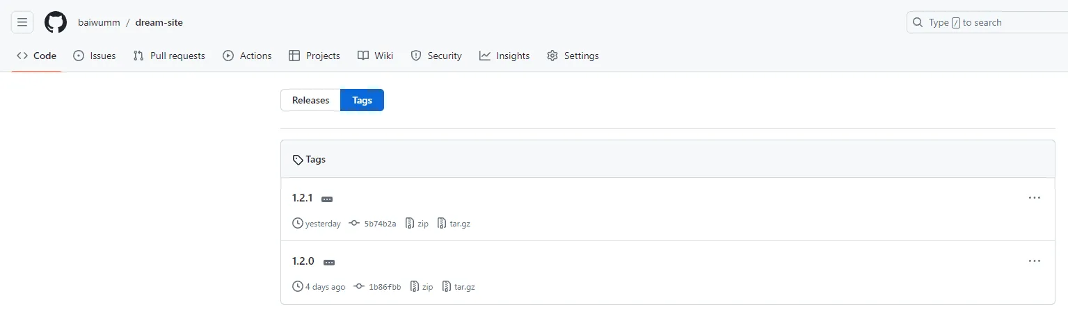 Git 打上的版本标签 Tag 列表