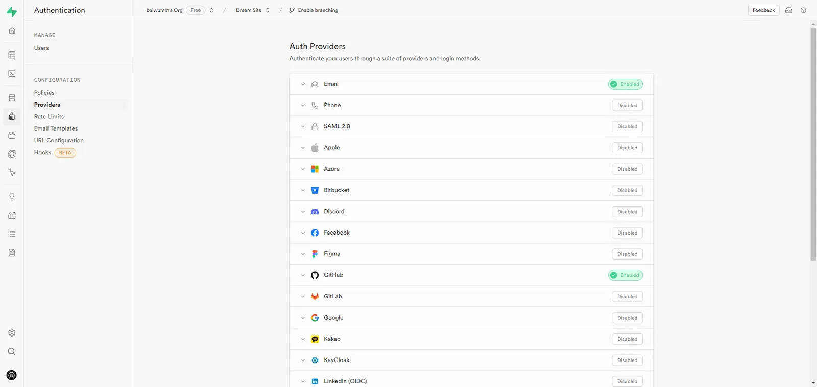 Supabase 提供的 20+ 种 Auth Providers 列表