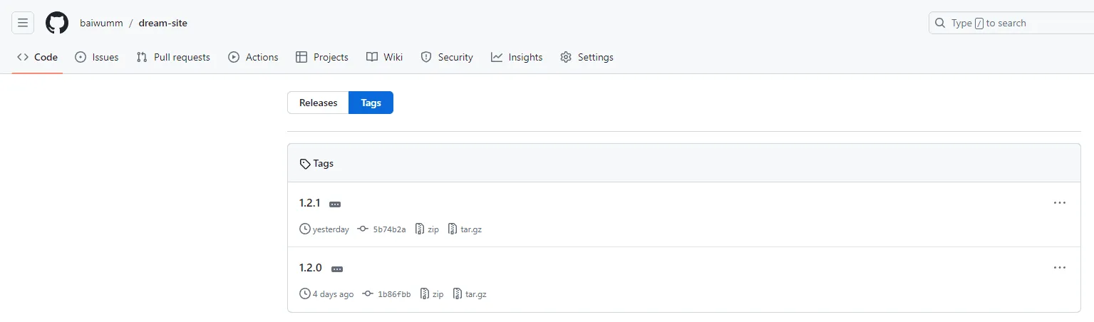 Git 打上的版本标签 Tag 列表